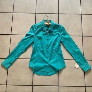 Halogen button down teal long sleeve top